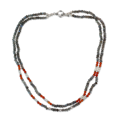 Handcrafted Necklace with Labradorite Pearl and Carnelian