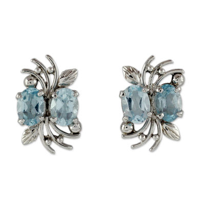 4 Carat Blue Topaz and Sterling Silver Earrings