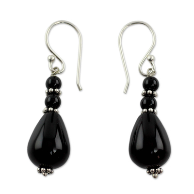 Artisan Crafted Onyx and Sterling Silver Earrings