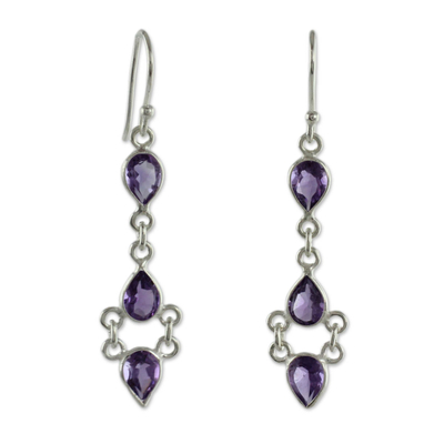 Amethyst and Sterling Silver Indian Earrings