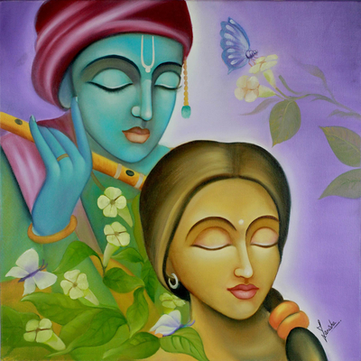 Hindu Love Deities Signed Hinduism Painting