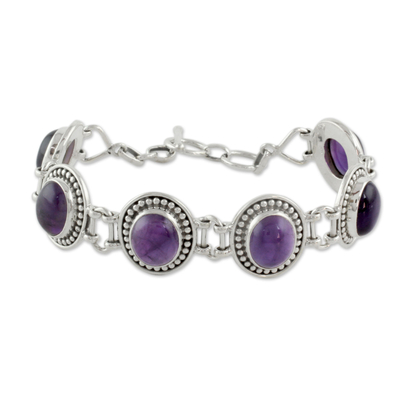 Sterling Silver and Amethyst Link Bracelet from India