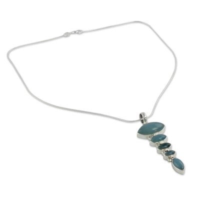 Blue Chalcedony Pendant on Sterling Silver Necklace