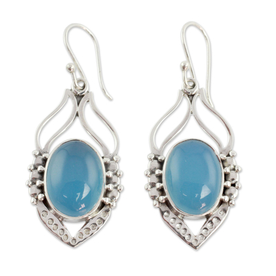 Blue Chalcedony Sterling Silver Earrings from India