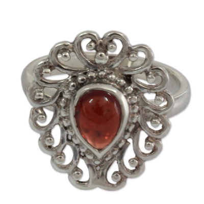 Hand Crafted Indian Ring in Garnet and Sterling Silver