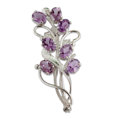 Artisan Jewelry Amethyst and Sterling Silver Brooch Pin