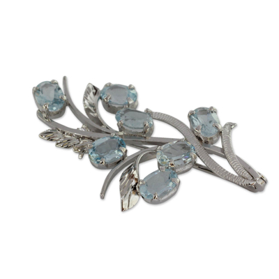 7 Carats Blue Topaz Sterling Silver Brooch Pin from India