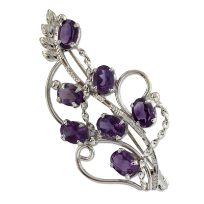 7 Carats Amethyst Sterling Silver Indian Brooch Pin