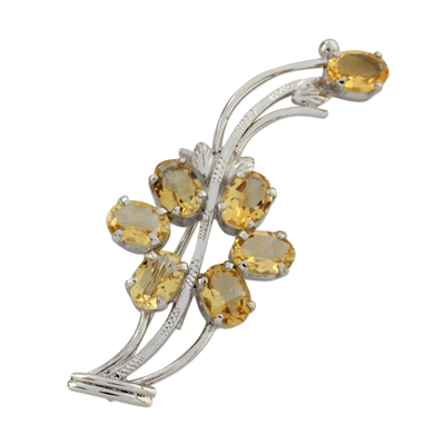 Hand Crafted 7 Carats Citrine Sterling Silver Brooch Pin