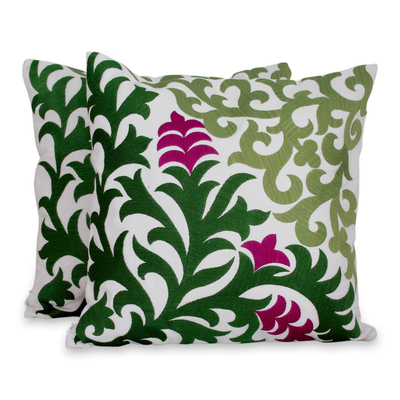 Floral Embroidered Cotton Cushion Covers From India (Pair)