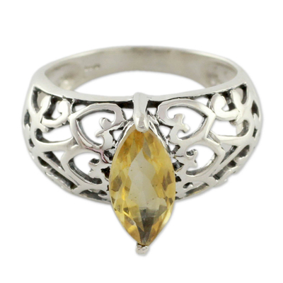 Marquise Citrine Single Stone Silver Ring from India