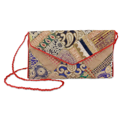 Embroidered Beaded Patchwork Purse of Recycled Fabric