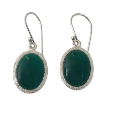 Enhanced Green Onyx and Sterling Silver Earrings