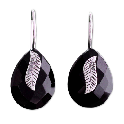 Handmade Black Onyx and Sterling Silver Leaf Earrings