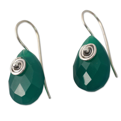 Fair Trade Green Onyx Drop Earrings from India