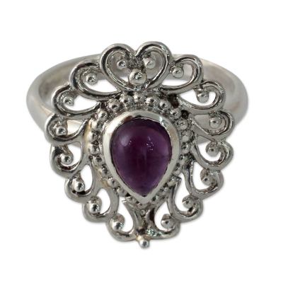India Handcrafted Sterling Jali Ring with Amethyst