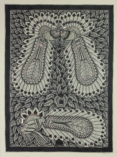 Peacock Theme Madhubani Painting from India