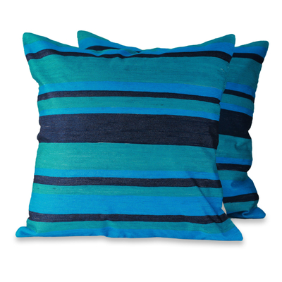 Artisan Crafted Blue Cushion Covers with Embroidery (pair)