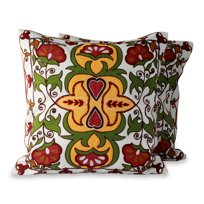 Fair Trade Multicolor Applique Floral Pillow Covers (pair)