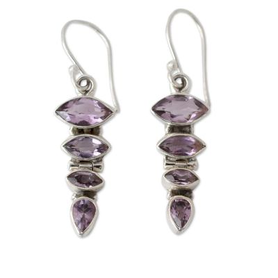 Sterling Silver and Amethyst Dangle Earrings from India