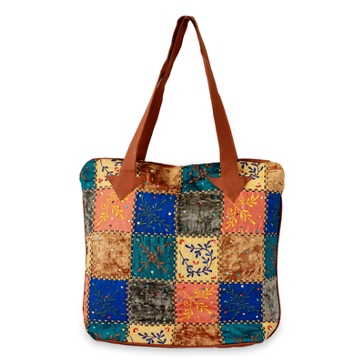 Colorful Applique Sequin Tote Bag with Machine Embroidery
