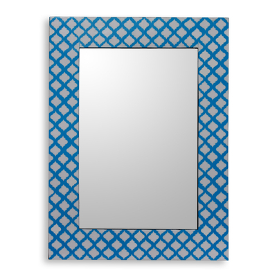 Blue and White Resin Wall Mirror Handmade in India