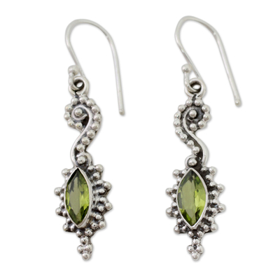 Seahorse Shaped Peridot and Sterling Silver Earrings