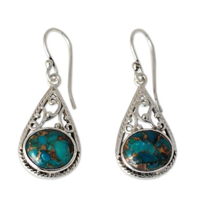 Handcrafted Sterling and Composite Turquoise Dangle Earrings