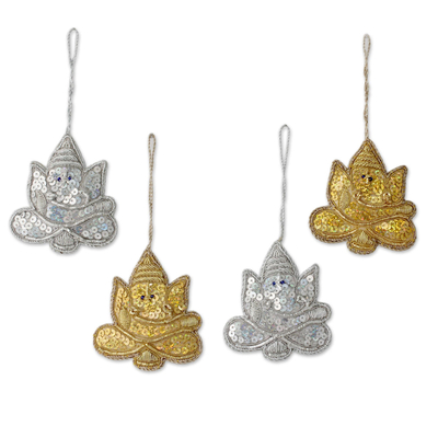 4 Glittery Handmade Ornaments Depicting Lord Ganesha