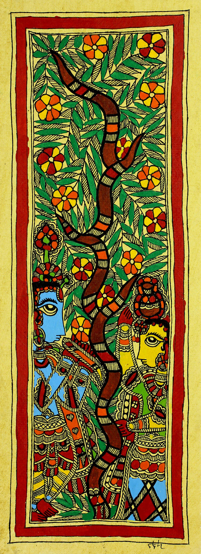 Radha and Krishna Authentic India Madhubani Painting