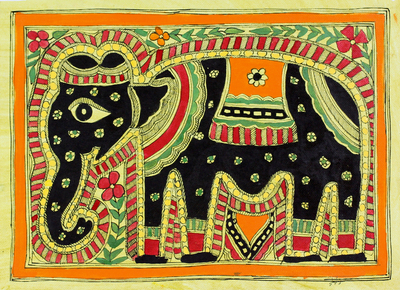 Madhubani Painting Signed Artwork on Handmade Paper
