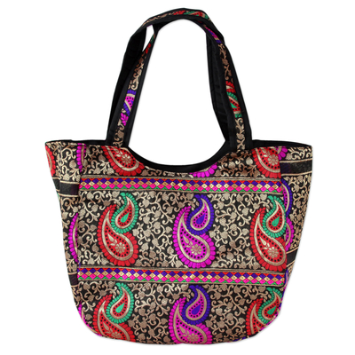 Colorful Paisley Brocade Handbag from Indian Artisan