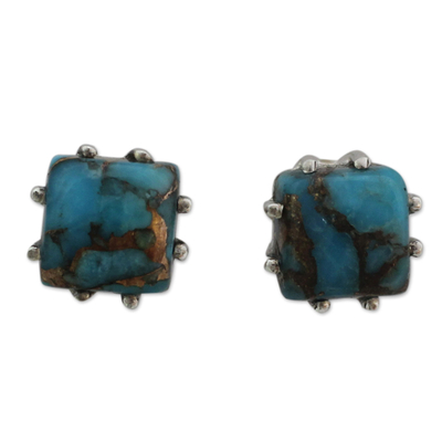 Sterling Silver Stud Earrings with Composite Turquoise