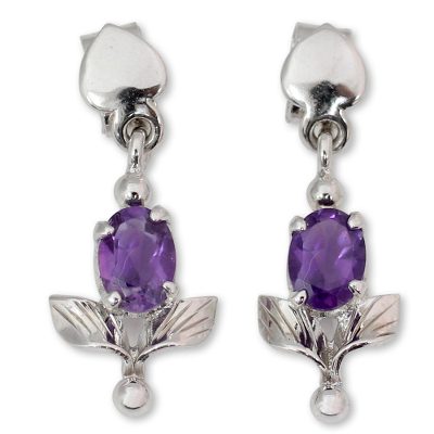 Amethyst and Sterling Silver Earrings Floral Jewelry