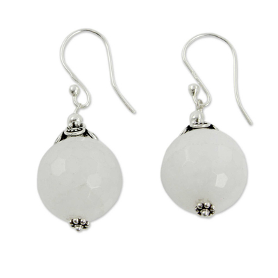 Handmade White Chalcedony and Silver Earrings from India