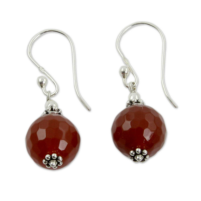 Artisan Crafted Red Agate and Sterling Silver Hook Earrings