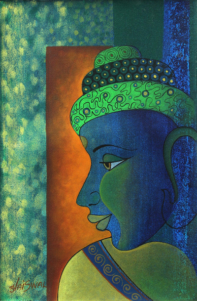 Original Signed India Painting of Buddha as Vishnu