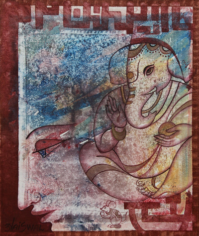 Lord Ganesha Hinduism Signed Painting Artwork from India