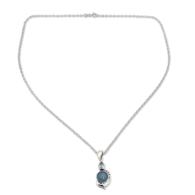 Sterling Silver Necklace with Blue Topaz and Chalcedony