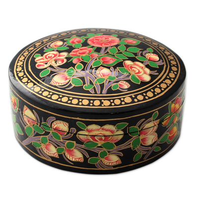 Flowers on Papier Mache Decorative Box from India
