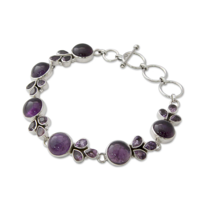 Artisan Crafted Silver Link Bracelet with Amethysts