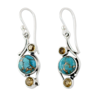 Fair Trade Silver Earrings with Citrine and Turquoise
