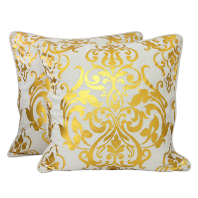Golden Print on Cotton Cushion Covers from India (Pair)