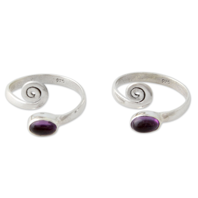 Amethyst and Sterling Silver Toe Rings from India (Pair)