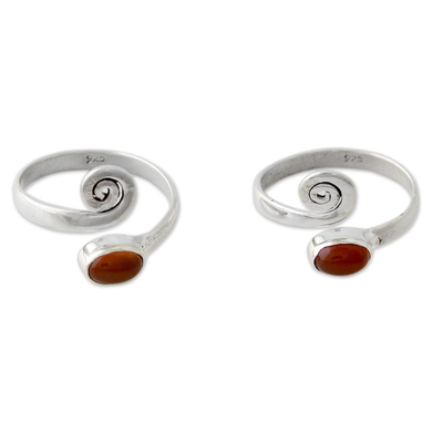 Handcrafted Carnelian and Sterling Silver Toe Rings (Pair)