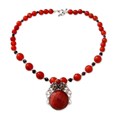 Handcrafted Floral Pendant Necklace Carnelian and Garnet