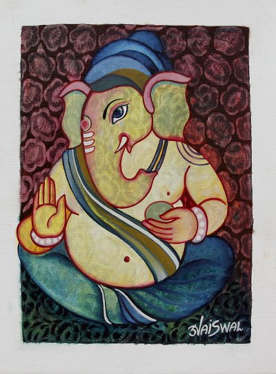 India Stylized Acrylic Portrait of Hindu Lord Ganesha