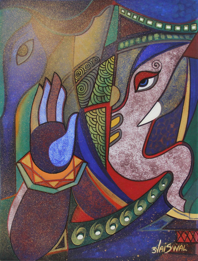 India Original Cubist Painting of Vinayak
