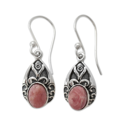 Antique Style Handcrafted Rosy Agate and Silver Earrings