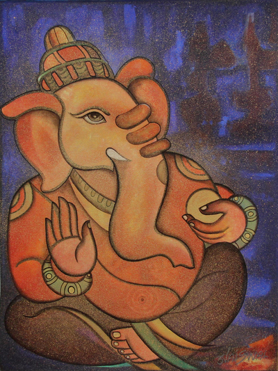 Cubist Original India Painting of Ganesha Siddhi Vinayak